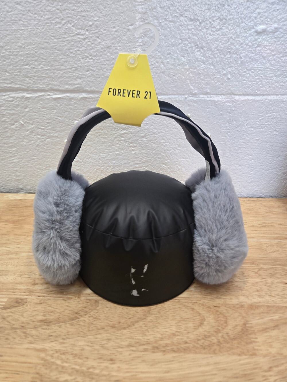Forever 21 Gray Faux Fur Earmuffs Black Headband Winter NWT Womens